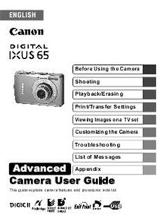 Canon Digital Ixus 65 manual. Camera Instructions.